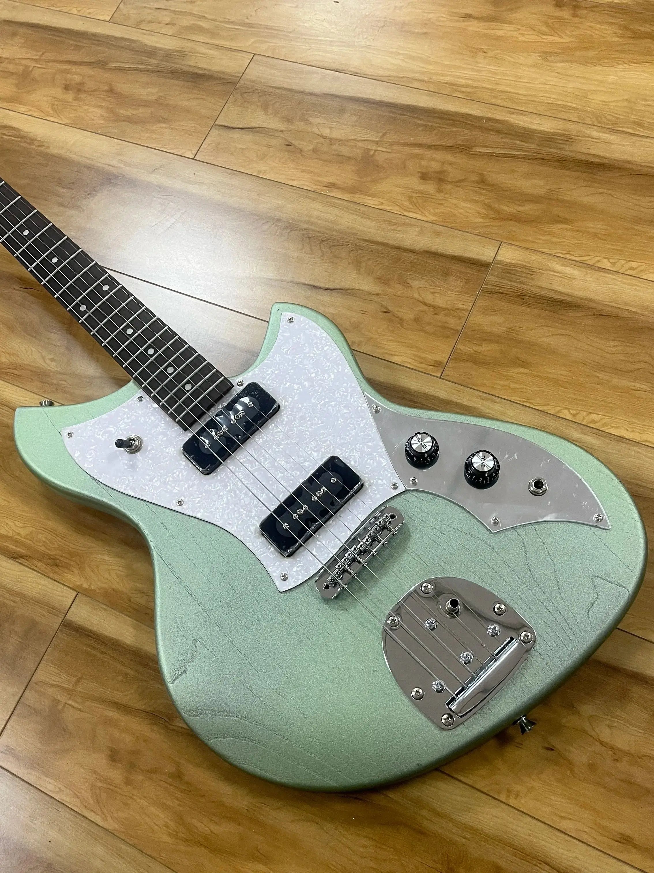 Sculpted Rosewood Electric Guitar Chrome Hardware P90 Pickup — Sage Green | KIMLUD