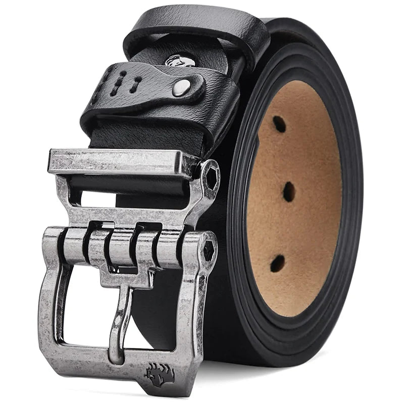 Split Leather Belt Vintage Pin Buckle 3.8 Cm Wide For Men — Black Coffee | KIMLUD