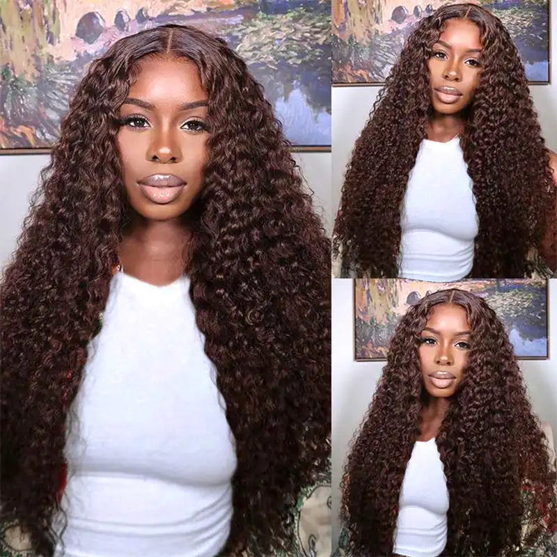 Lace Closure Wig – Glueless – Deep Wave – Chocolate Brown | KIMLUD