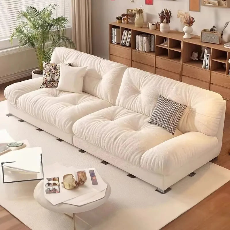 Anti-Cat Scratch Fabric Sectional Sofa With Solid Wood Frame — Ivory Cream | KIMLUD