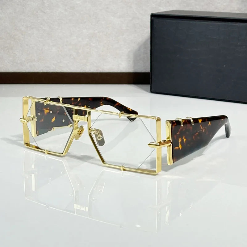 Metal Hexagon Sunglasses With Acetate Frame — Tortoiseshell Brown | KIMLUD