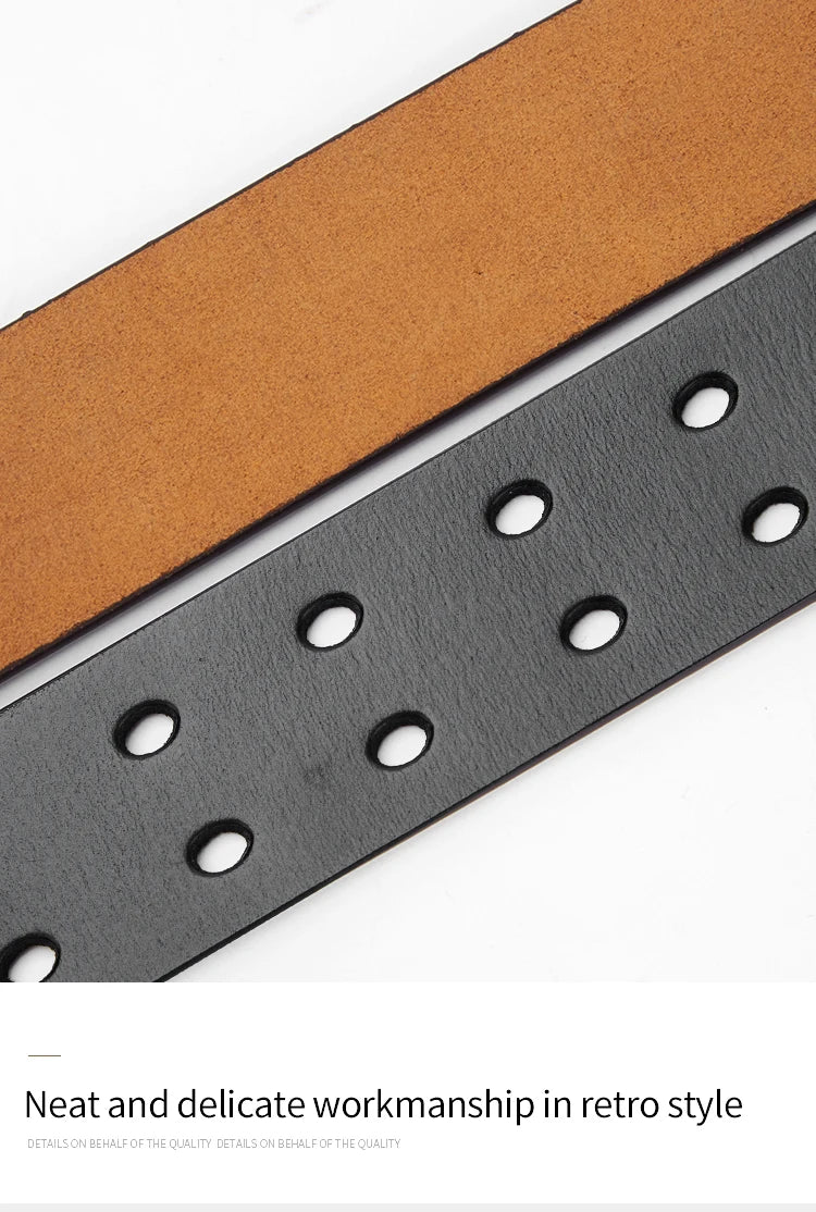 Split Leather Belt Vintage Pin Buckle 3.8 Cm Wide For Men — Black Coffee | KIMLUD