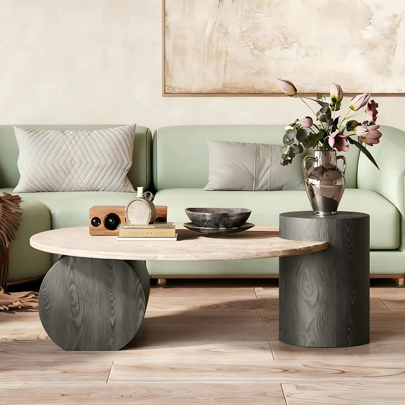 Antique Wood Coffee Table Designer Minimalist Aesthetic — Ivory | KIMLUD
