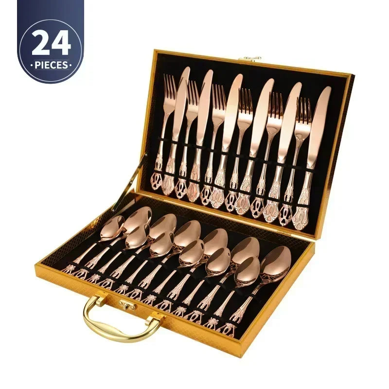 Gold-Plated Stainless Steel Cutlery Set Royal European Spoon Fork Collection — Golden | KIMLUD