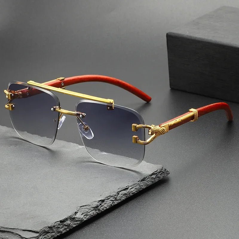 Rimless Sunglasses Square UV400 Lightweight Alloy Frame — Gold | KIMLUD