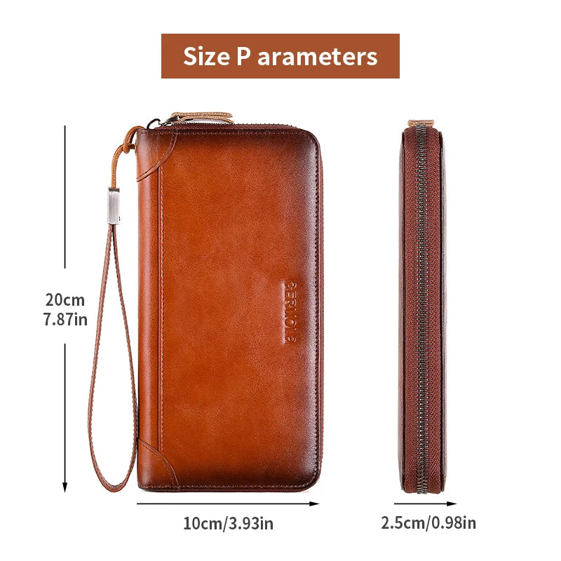 Long Leather Wallet – Anti-Theft – Cow Leather – Gradient Color | KIMLUD
