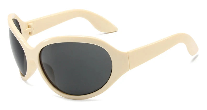 Oversized Y2K Sunglasses Wraparound Frames — Silver | KIMLUD