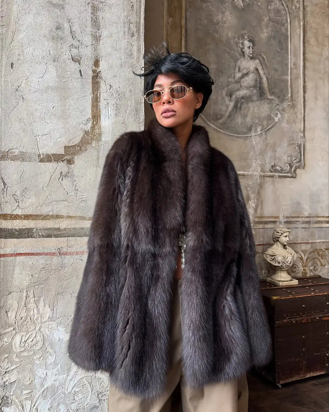 Brown Medium-length Fur Coat Women Lapel Hidden Button Loose  Elegant Outerwear 2025 Fashion Office lady commute Overcoat New