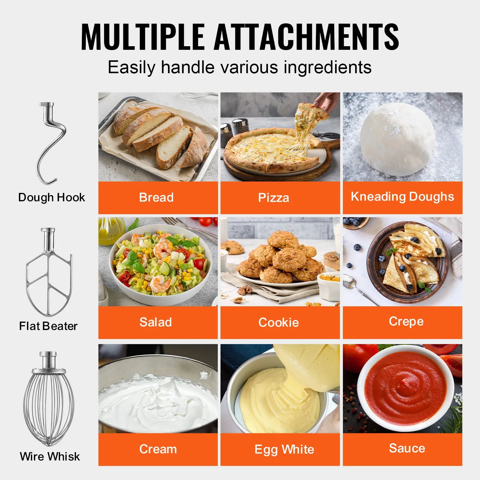 SucceBuy Commercial Food Mixer Commercial Stand Mixer with 3 Speeds Dough Mixer with Stainless Steel Bowl and 3 Attachments