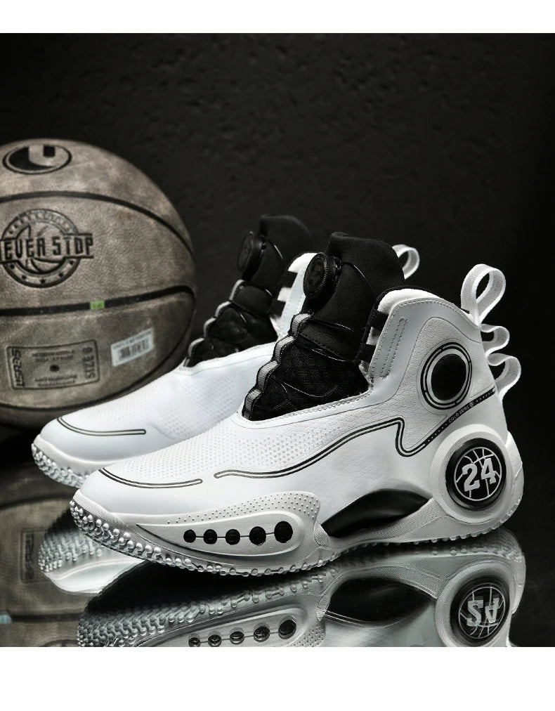 Rotary button shock-absorbing anti-slip wear-resistant sports shoes youth sports students high top basketball shoes male