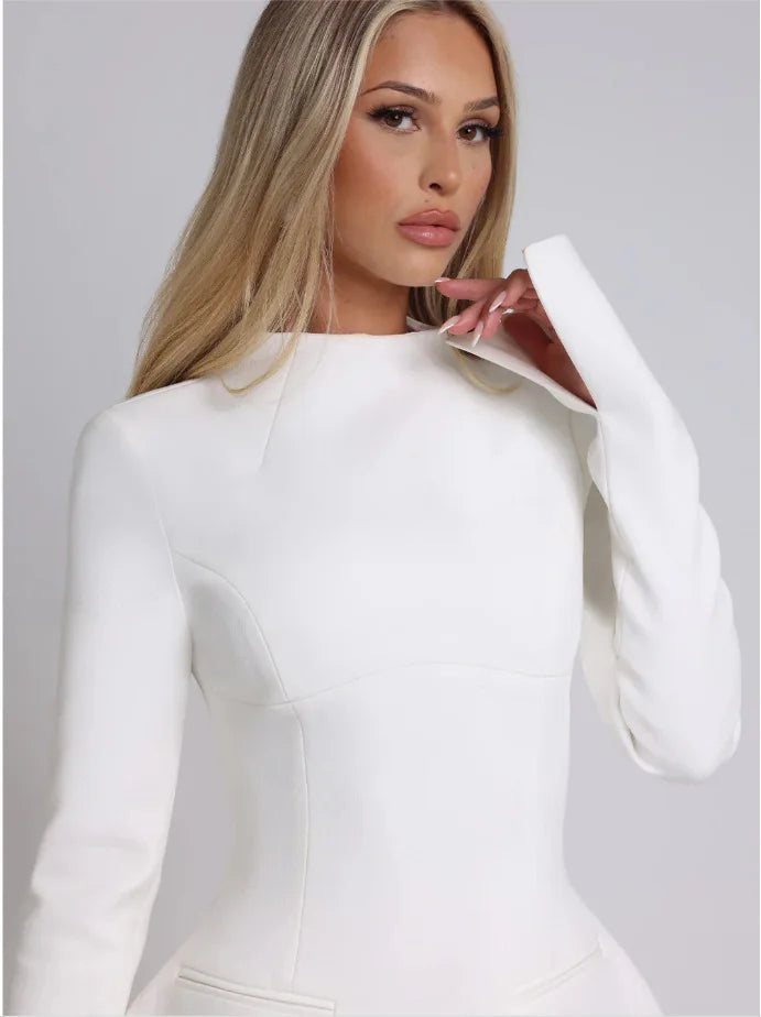 A-Line Dress Backless High Waist Long Sleeves — Black | KIMLUD