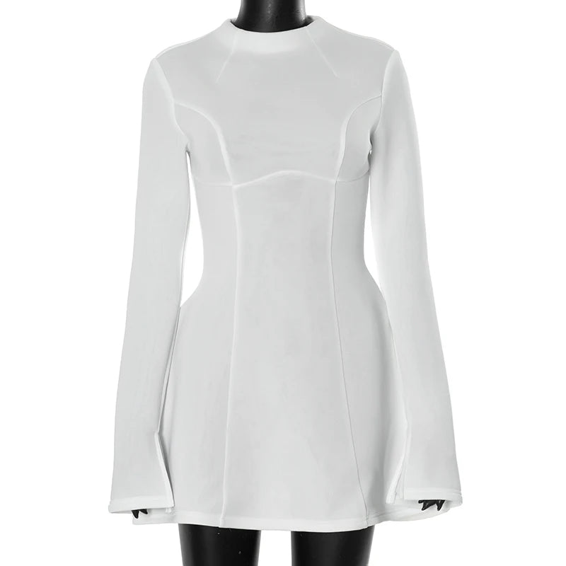 Backless Knit Dress Sculpted Seams — White | KIMLUD