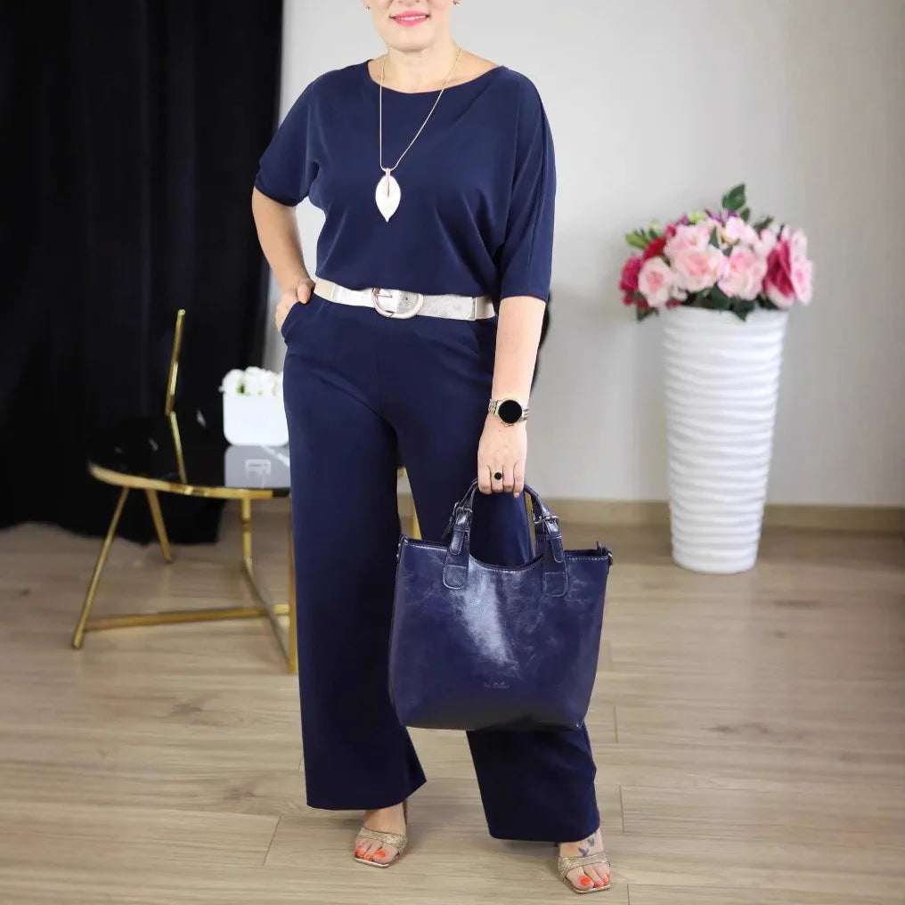 Three Piece Pant Set – Round Neck Top and Coat – Wide Leg High Waist – Broadcloth | KIMLUD