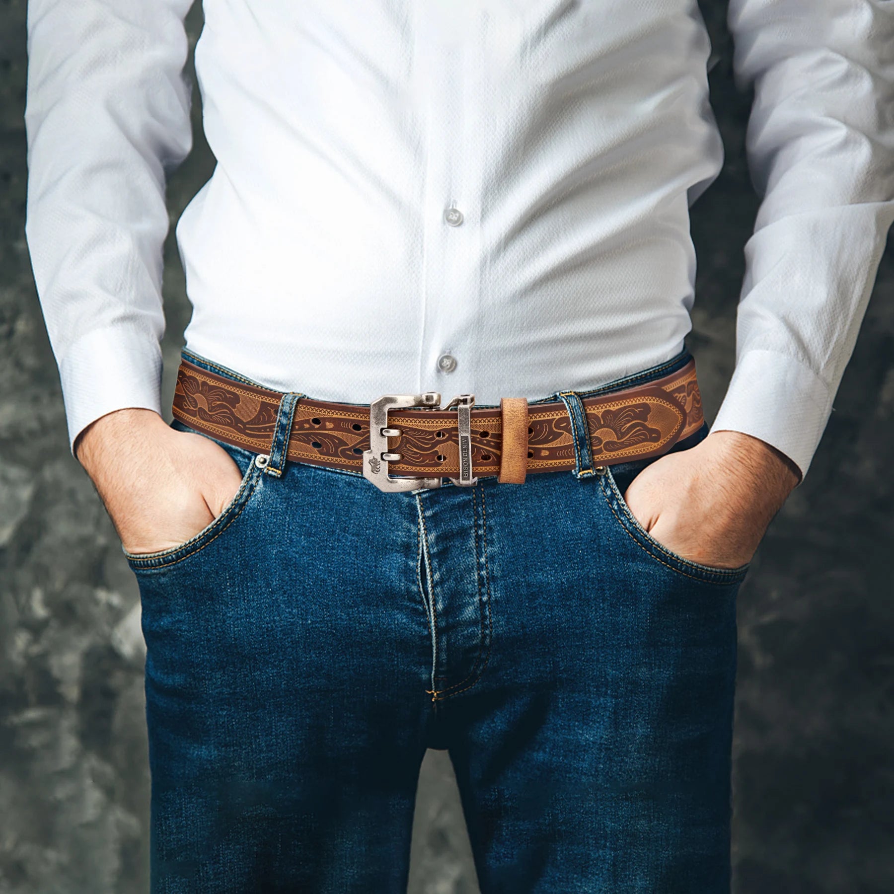Split Leather Belt Vintage Pin Buckle 3.8 Cm Wide For Men — Black Coffee | KIMLUD