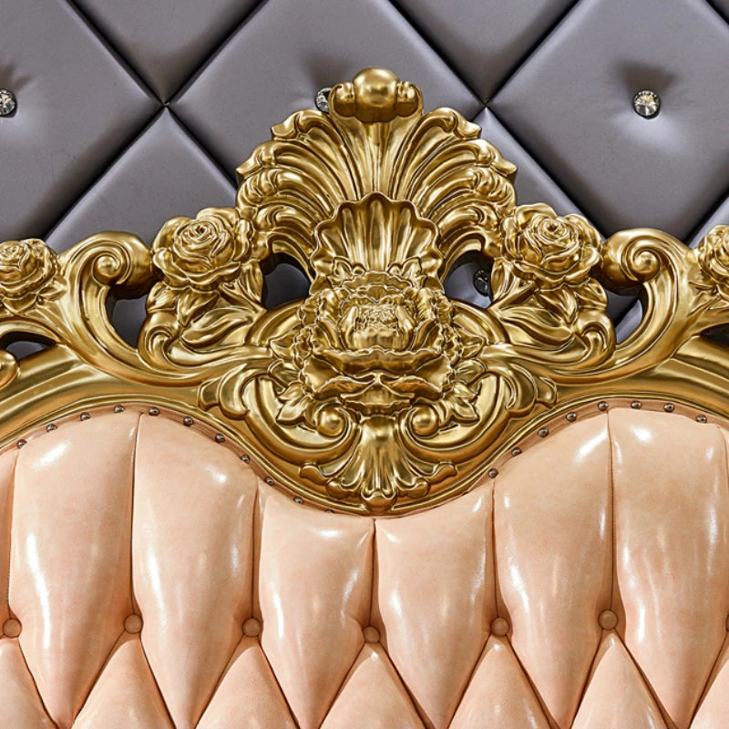 European Romantic Wood Bed With Castle Aesthetics And Built-In Storage — Walnut | KIMLUD
