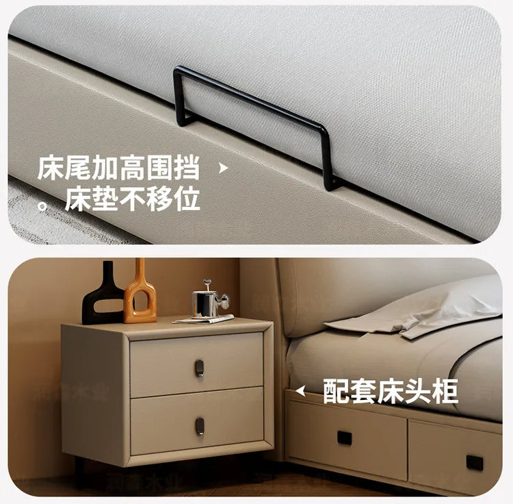 Minimalist Upholstered Bed Frame With Storage — Cream Beige | KIMLUD