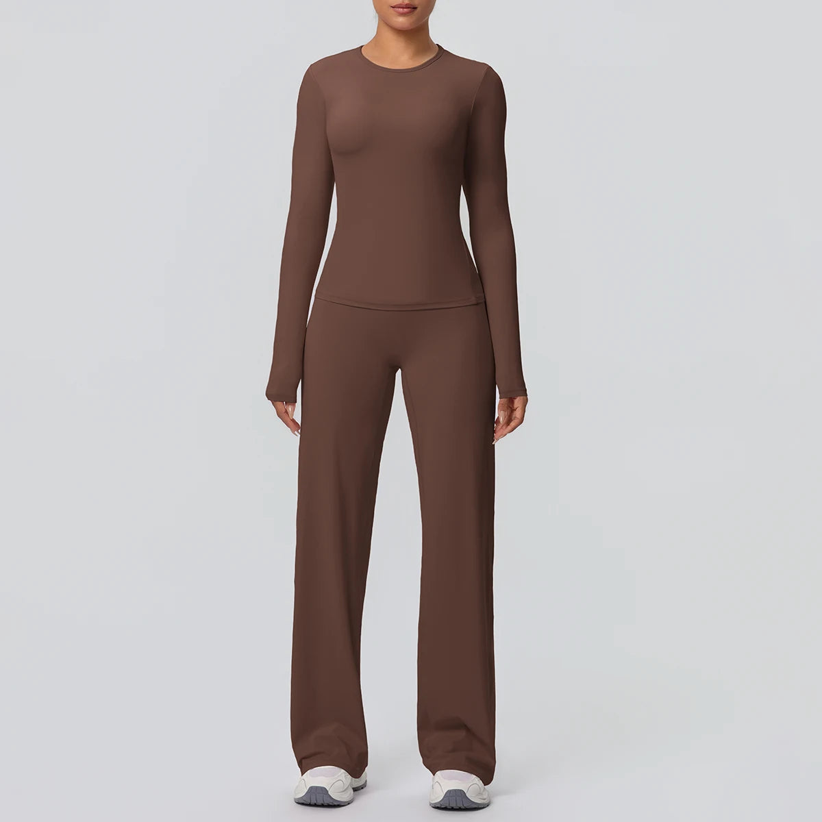 Yoga Set – Slim Long Sleeve Top and Wide Leg Pants – Nylon Elastane | KIMLUD