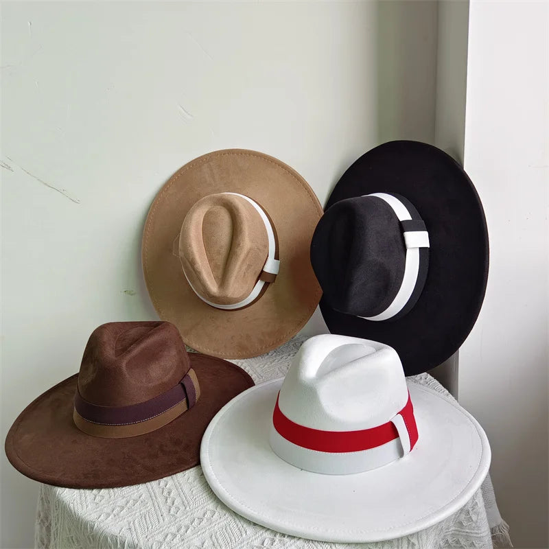 Suede Colorblock Wide-Brim Unisex Hat — Brown | KIMLUD
