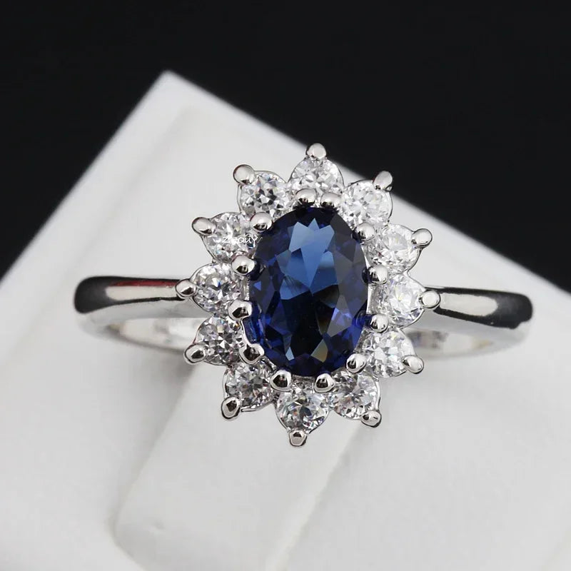 Bezel-Set Ring Oval Blue Zircon Center Stone — Blue | KIMLUD