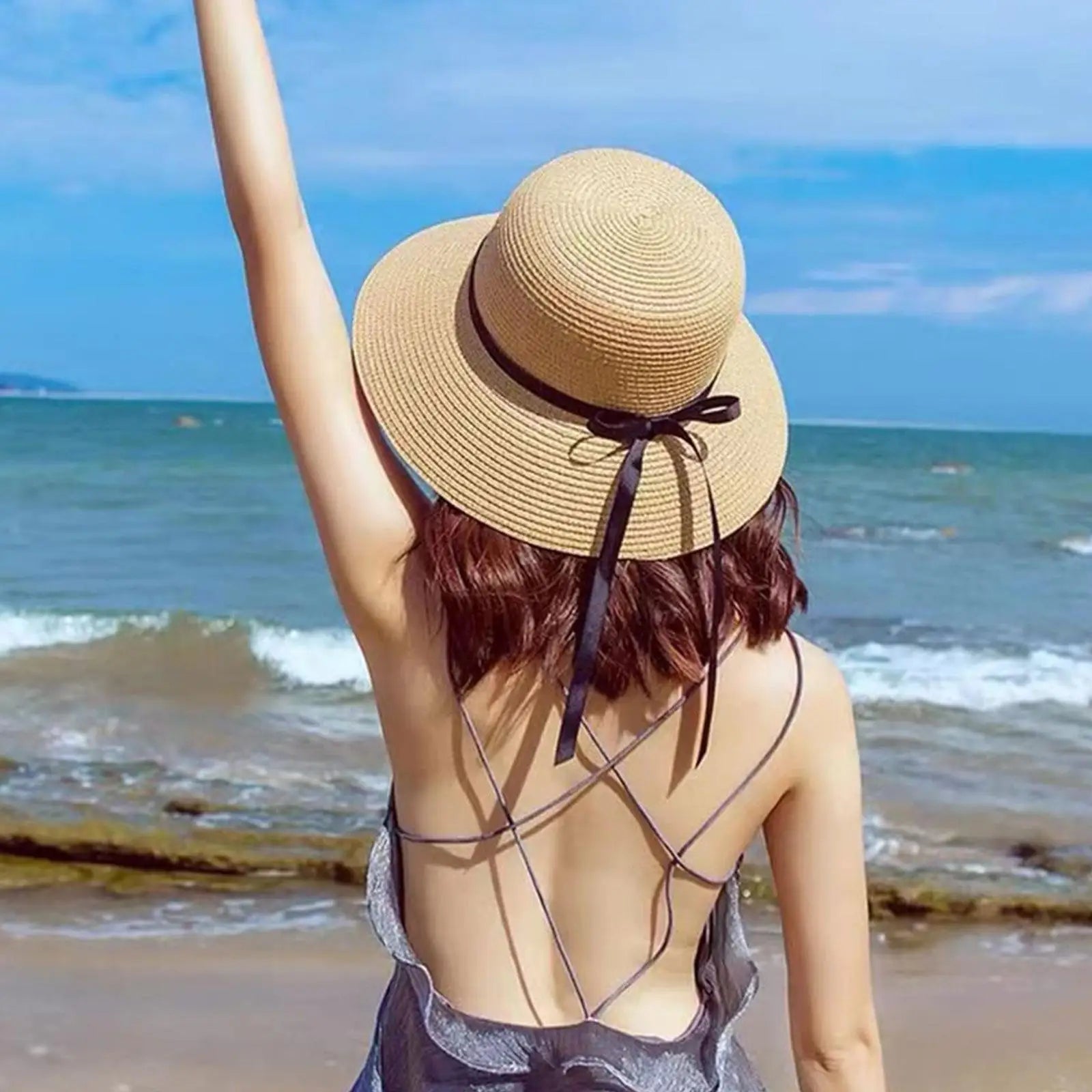 Foldable Straw Wide-Brim Sun Hat — Natural | KIMLUD