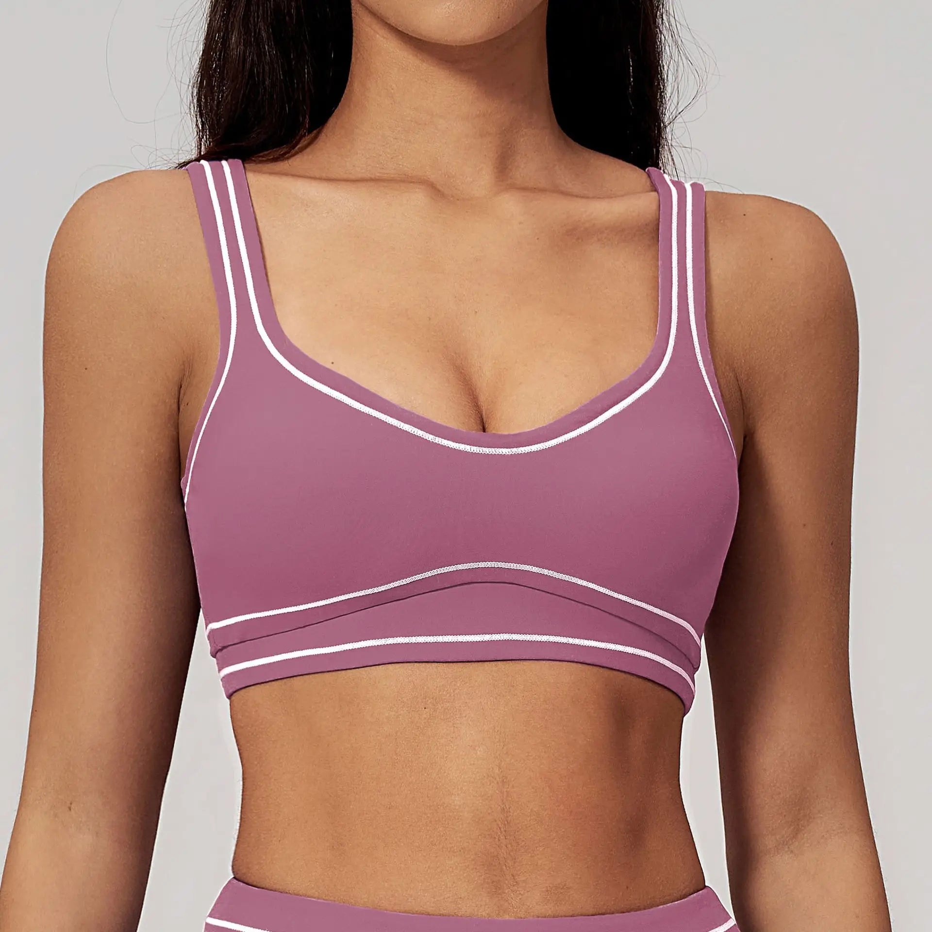 Knit Yoga Sports Bra Backless Breathable Elastic Support For Running And Workout — Mauve | KIMLUD