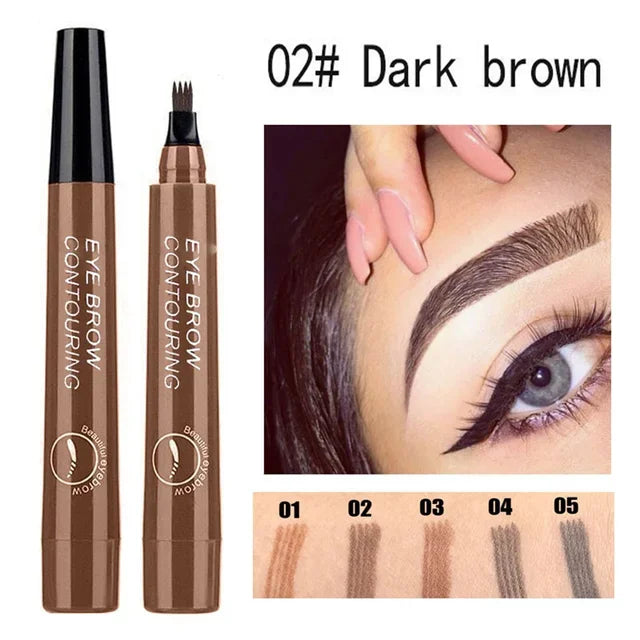 4 Forks 3D Liquid Eyebrow Pencil With Hair-Like Strokes Waterproof Anti-Sweat Non-Fading — Deep Brown | KIMLUD