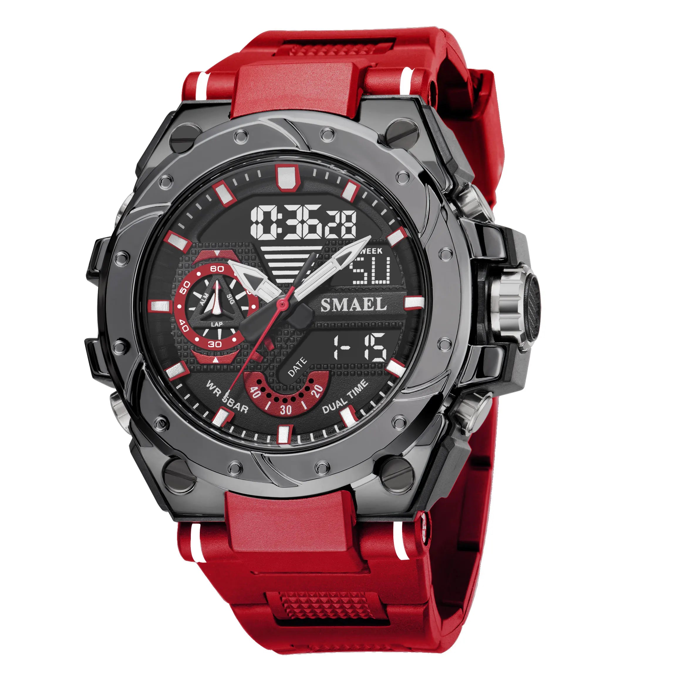 KIMLUD, Quartz Watch For Men SMAEL Wristwatches Watcholorful Red Bracelet 50M Waterproof Alarm Clock Analog Digitals 8060 Sport Watches, RED / China, KIMLUD Women's Clothes