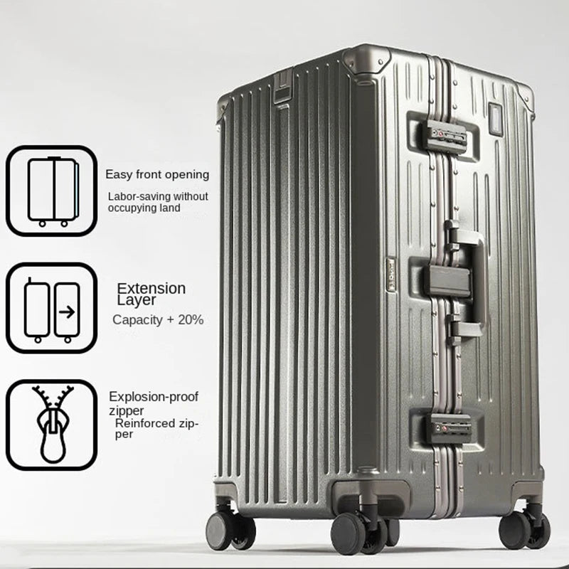 Aluminum Frame Suitcase 36 Inch Large Capacity — Silver | KIMLUD