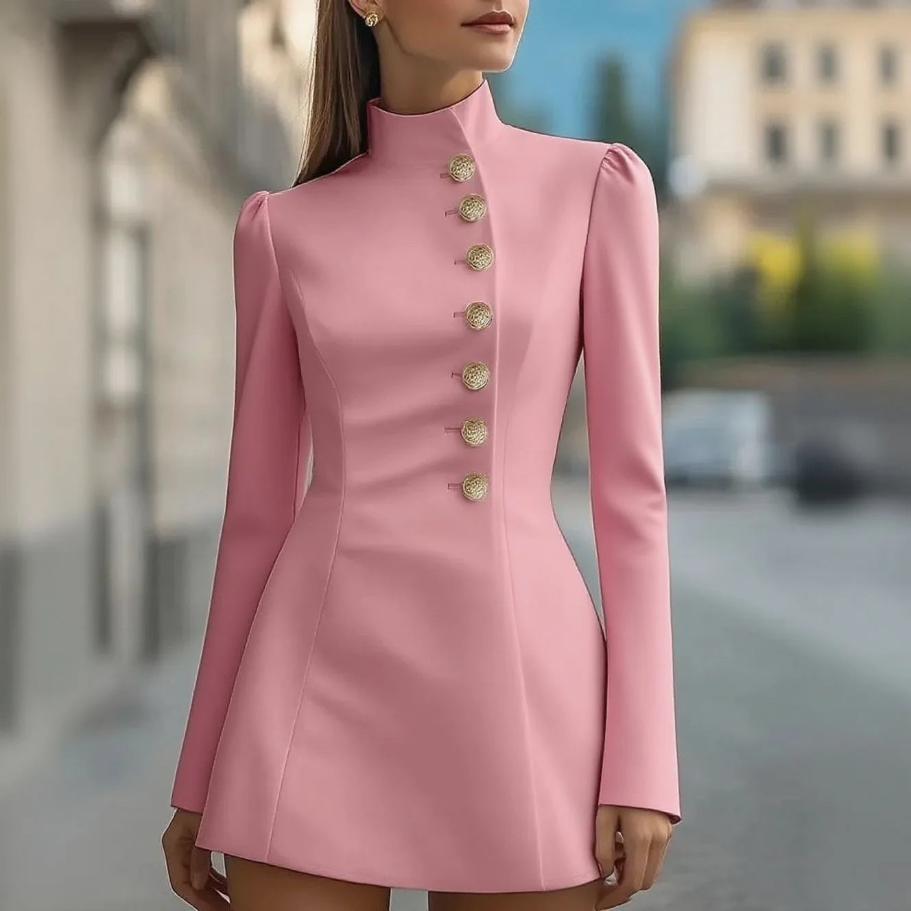 Blazer-Style Mini Dress Single-Breasted Long Sleeve — Black | KIMLUD