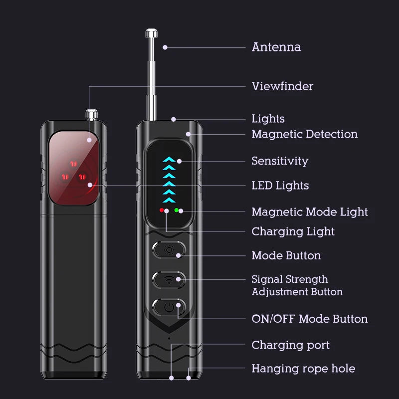 Anti Spy Gadget Spy Camera Detector Upgraded T17 — Black | KIMLUD