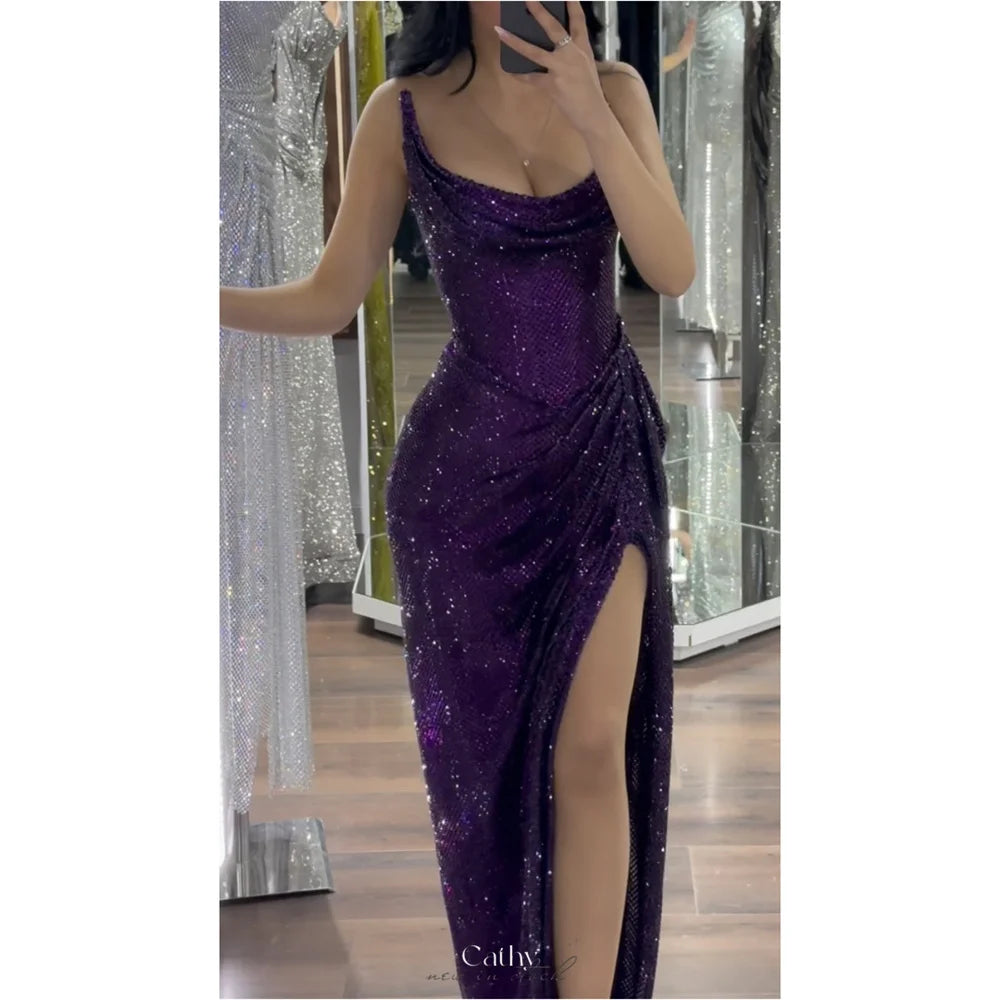 Evening Dress – Strapless – Satin Sheath – Purple | KIMLUD