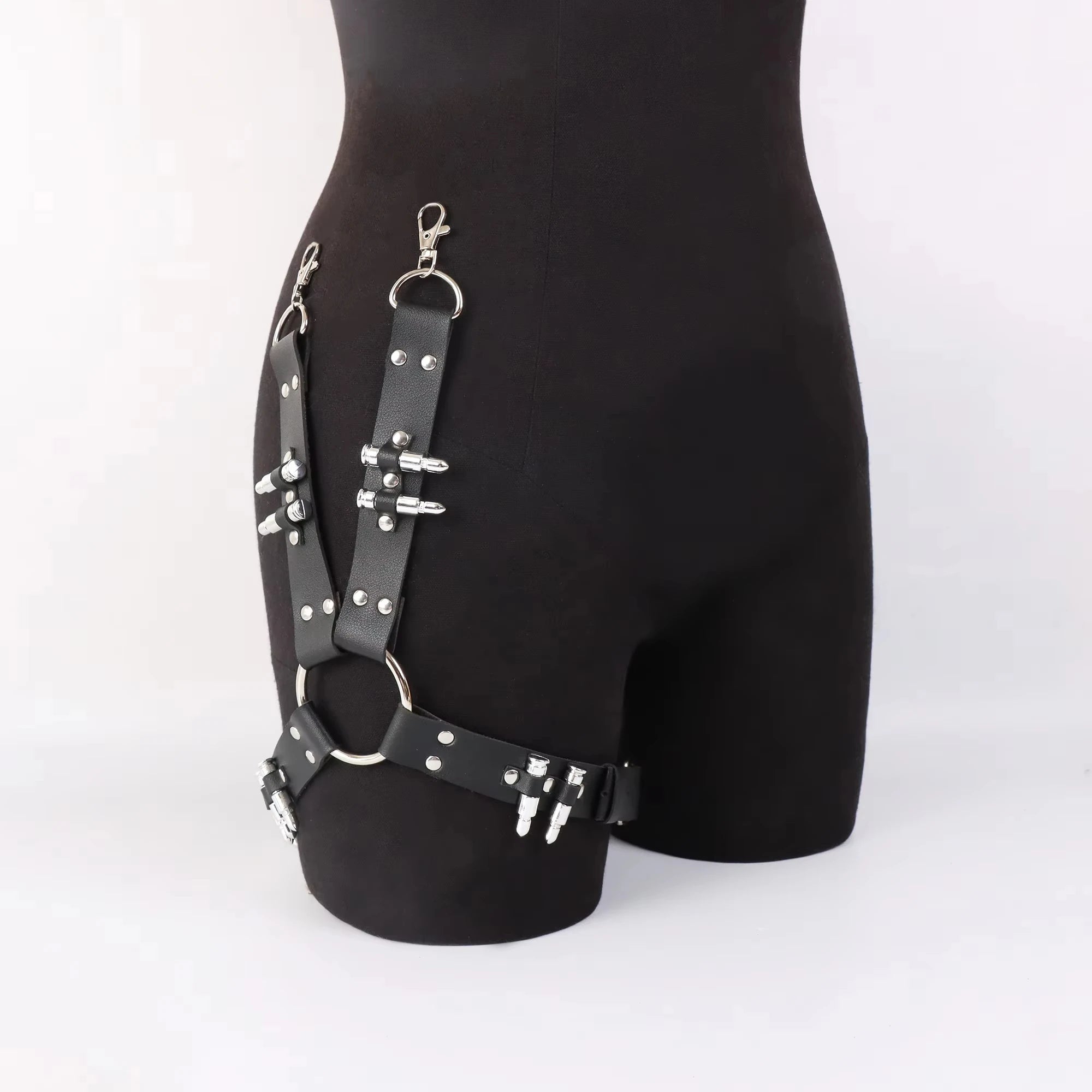 Leather Leg Harness Thigh Straps Punk — Black | KIMLUD