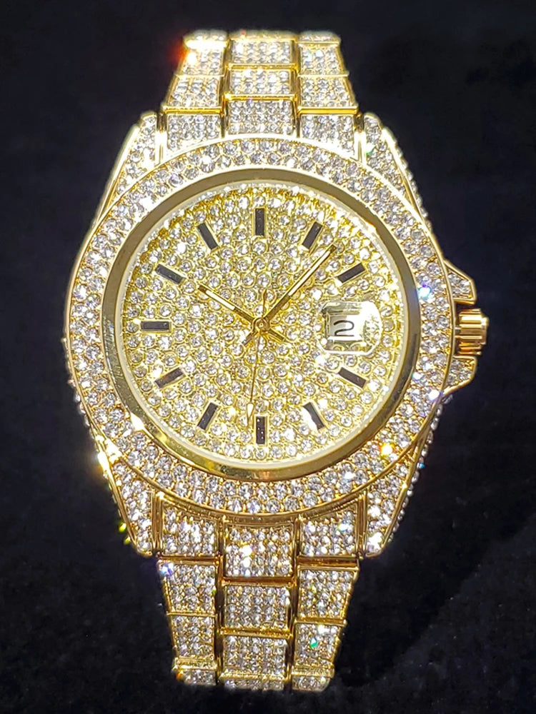 Men's Quartz Watch With Calendar Waterproof Wristwatches For Male Luxury Fashion Design Hip Hop Diamond Watches For Man Gift New