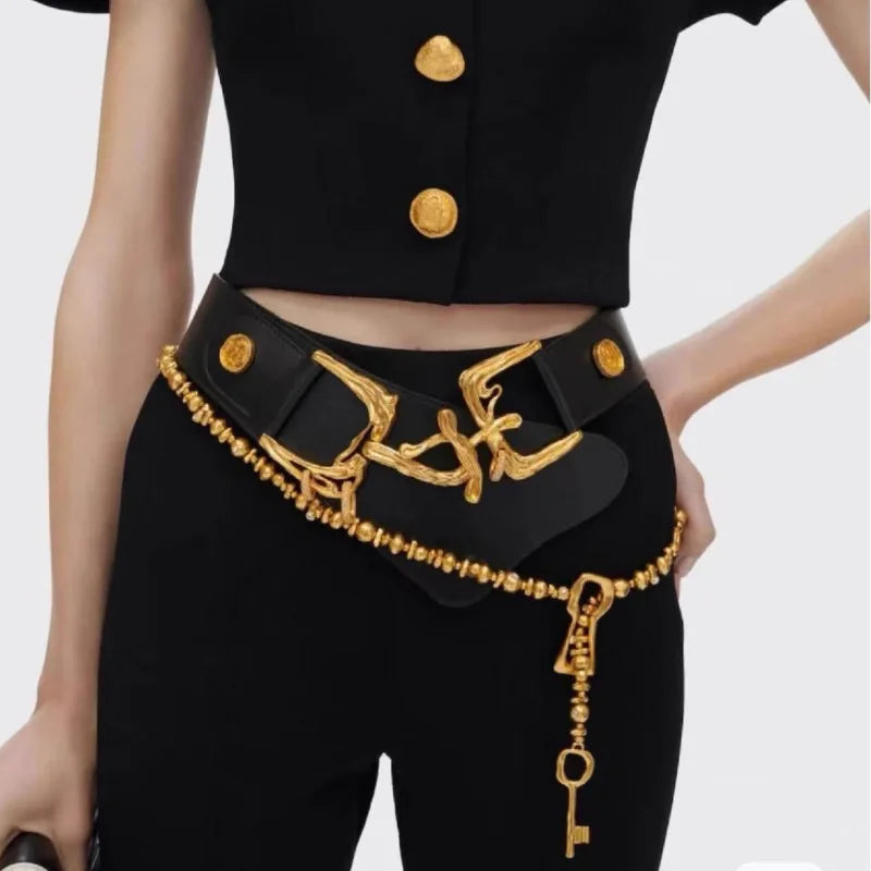 Brand Fashion Show Metal Alloy Lock Pendant Belt For Women Fashion Jewelry Trendy Girls' Sweater Dress Accessories