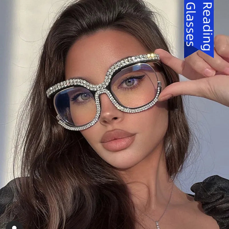 Plastic Diamond-Decorated Reading Glasses — Clear | KIMLUD