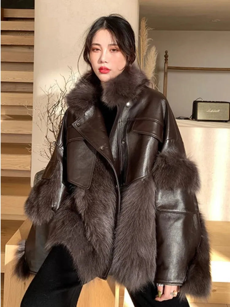 Vintage Thick Fashion Warm Coat Fur Coat Women's 2023 Winter New Korean Fashion Imitation Fox Fur Padded Coat Street Outwears