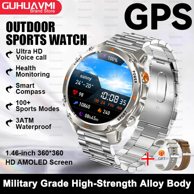 2025 New Outdoor Sport Smart Watch Men HD AMOLED Screen  Six Star GPS Positioning Heart Rate Bluetooth Call IP69/5ATM SmartWatch