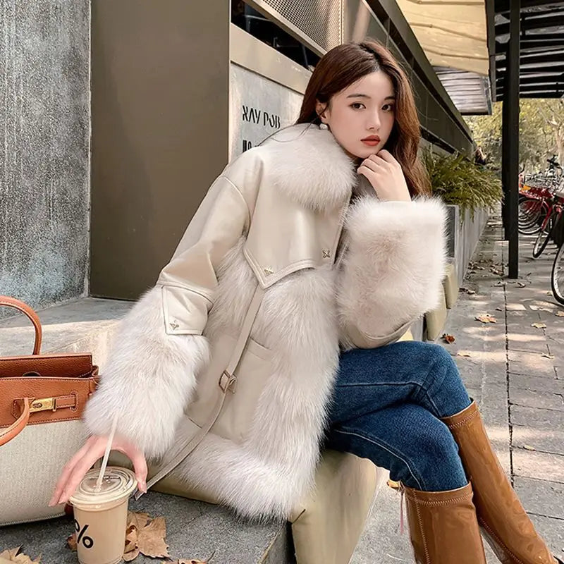 Vintage Thick Fashion Warm Coat Fur Coat Women's 2023 Winter New Korean Fashion Imitation Fox Fur Padded Coat Street Outwears