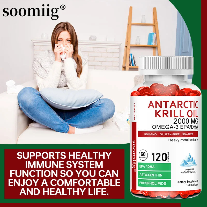 Krill Oil Capsules Health Supplement Supports Brain, Heart, Joints, Eyes, Skin — Crimson | KIMLUD