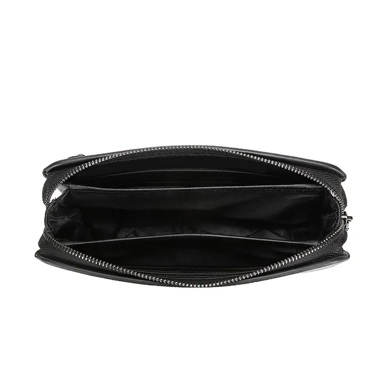 Leather Wallet Clutch Fingerprint Lock — Black | KIMLUD