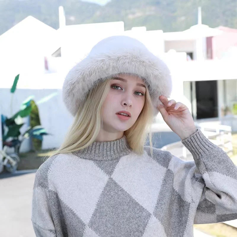New Fur Hat Women Warm Snow Ski Cap Female Faux Fox Fur Bomber Hat Lady Windproof Winter Hats for Women Russian Warmer Hat - KIMLUD
