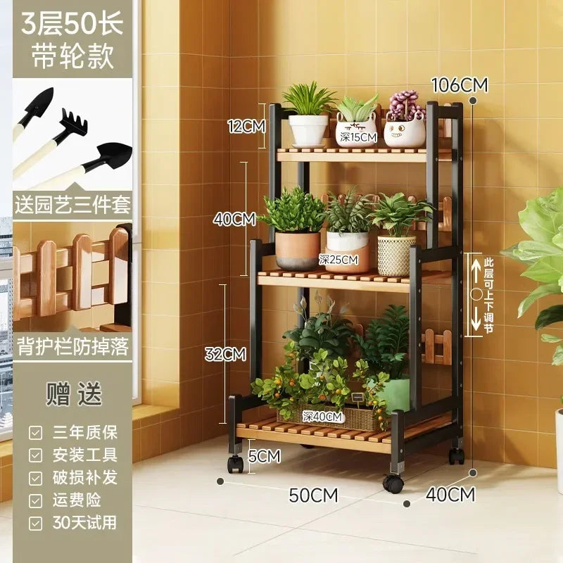 Bamboo Square Outdoor Plant Shelf Rack Five-Tier Display for Garden Outdoors — Black | KIMLUD
