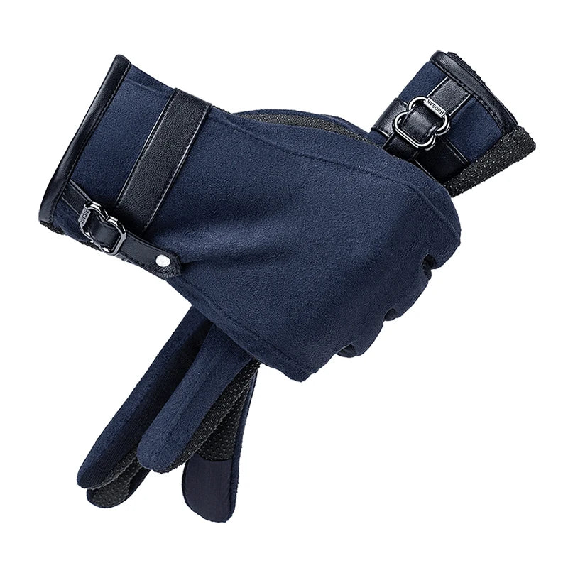 KIMLUD, BISON DENIM Winter Men's Cycling Gloves Outdoor Running Motorcycle Touch Screen Fleece Gloves Non-slip Warm Full Fingers Mittens, dark blue / One Size, KIMLUD Womens Clothes