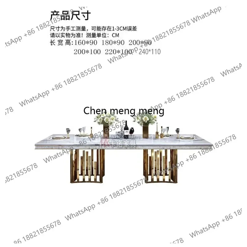 Marble Gold-Frame Rectangular Dining Table — White | KIMLUD