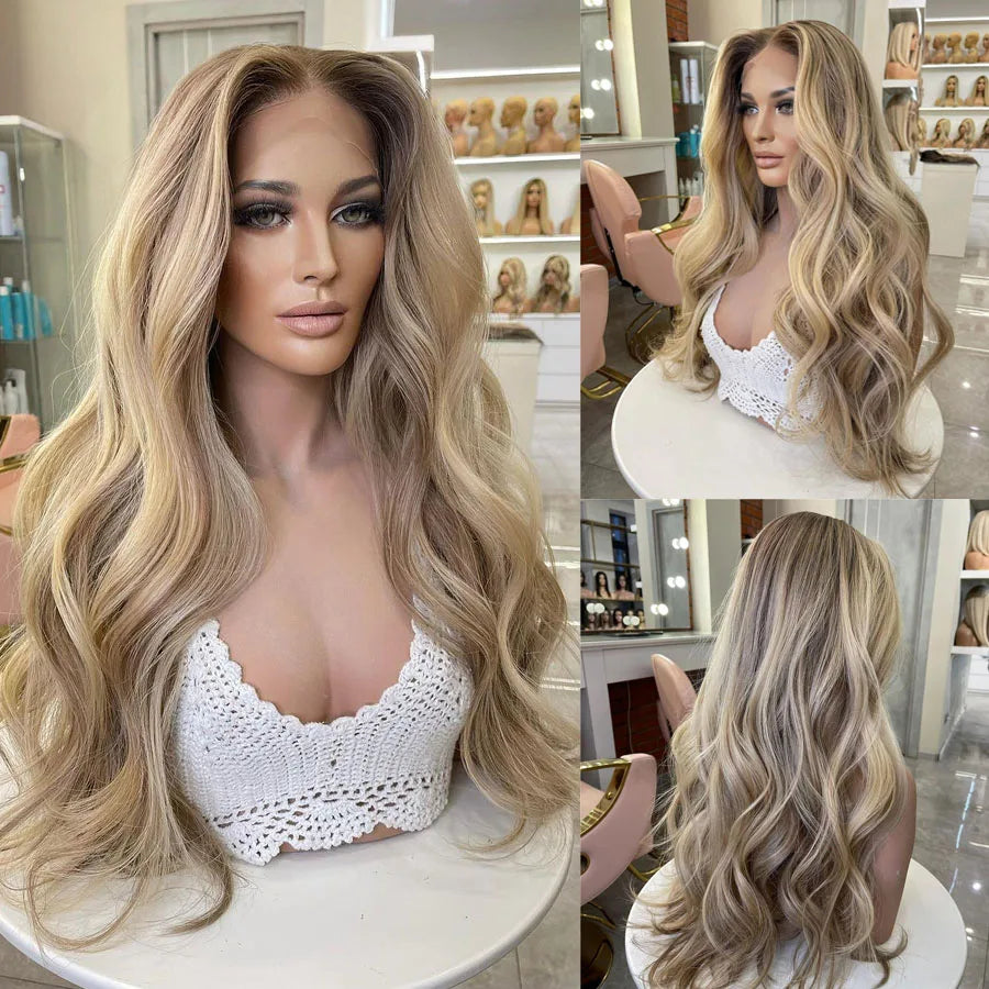Remy Brazilian Hair Wig Wave Glueless 13x6 Lace Frontal — Ash Blonde | KIMLUD