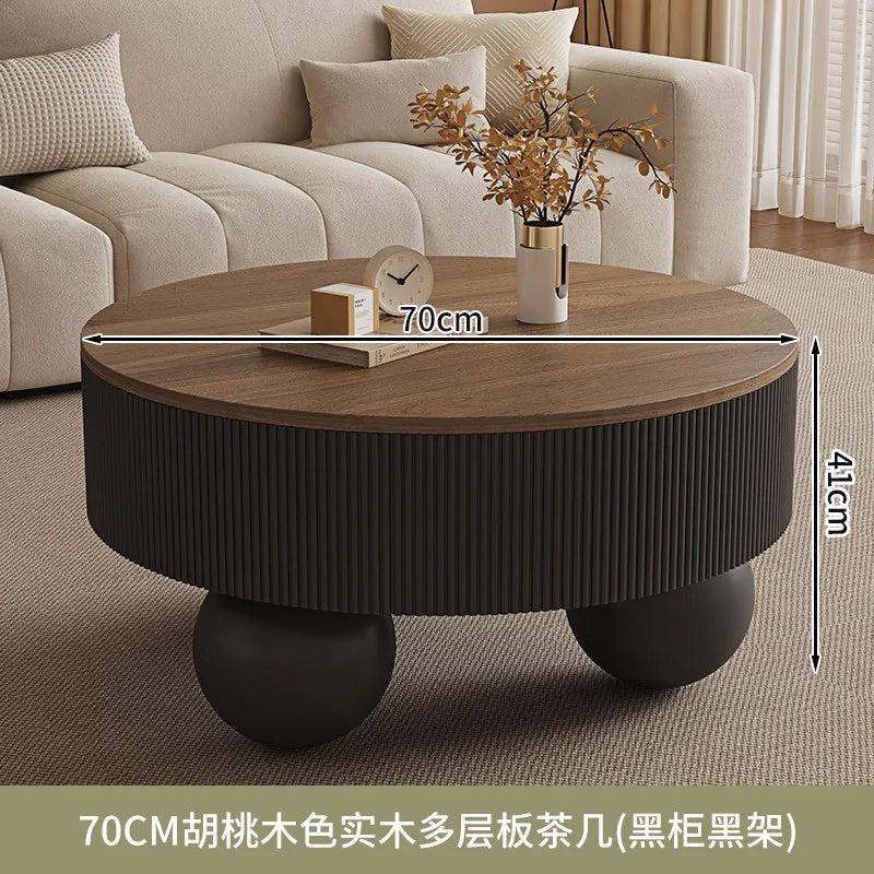 Minimalist Round Coffee Table With Storage Drawers — Ivory White | KIMLUD