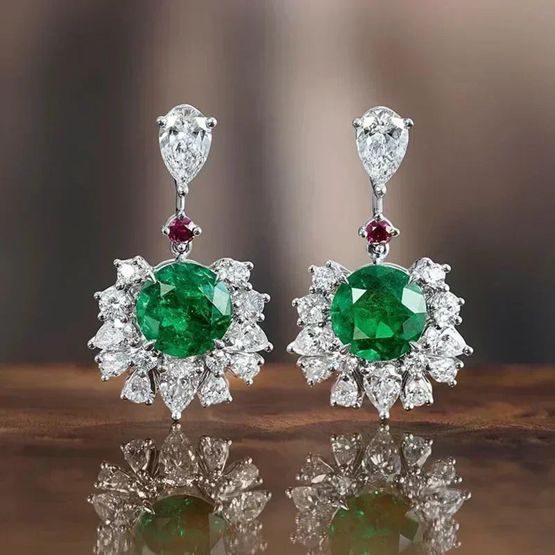 Cubic Zirconia Drop Earrings Water-Drop Inlaid — Emerald | KIMLUD