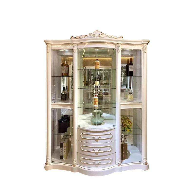 Wooden Wine Cabinet Sideboard With Glass Display — Ivory-White | KIMLUD