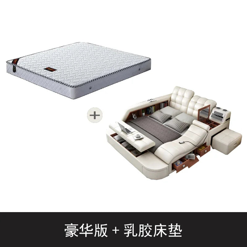 Genuine Leather Bed Tech Smart Multifunctional Massage, Bluetooth Speaker, Air Cleaner — White | KIMLUD