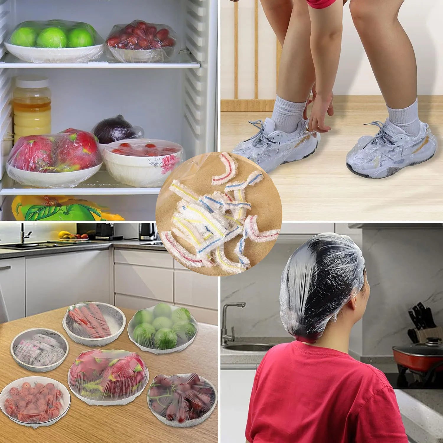 Colorful Disposable Food Cover Dust Food Grade Fresh Lids Elastic Plastic Wrap Shower Cap Fruit Food Cover Fresh Keeping Bag